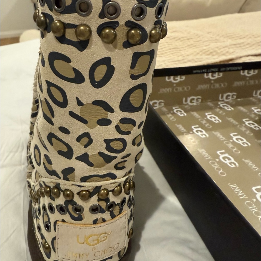 Jimmy Choo Beige Leopard Studded Boots - Picture 3 of 6